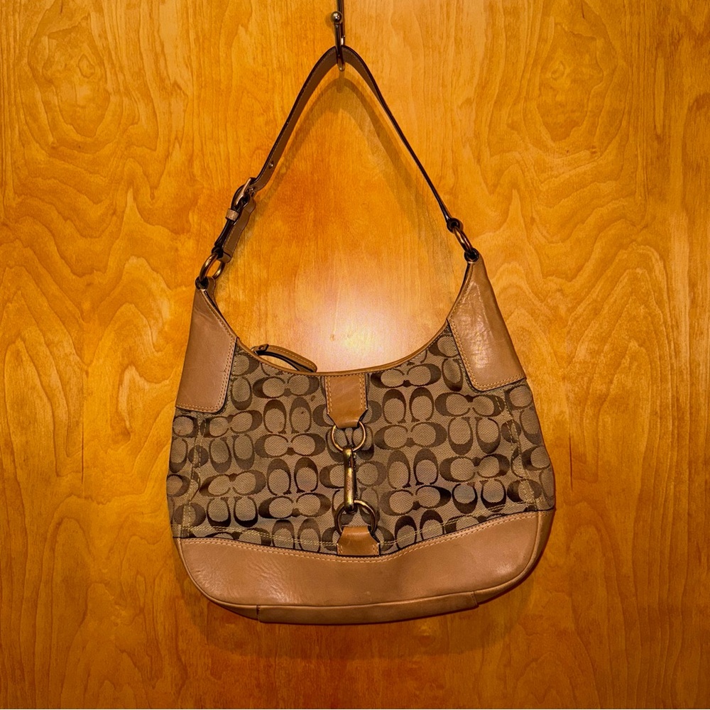 Y2K Coach Tan and Brown Signature Shoulder Bag